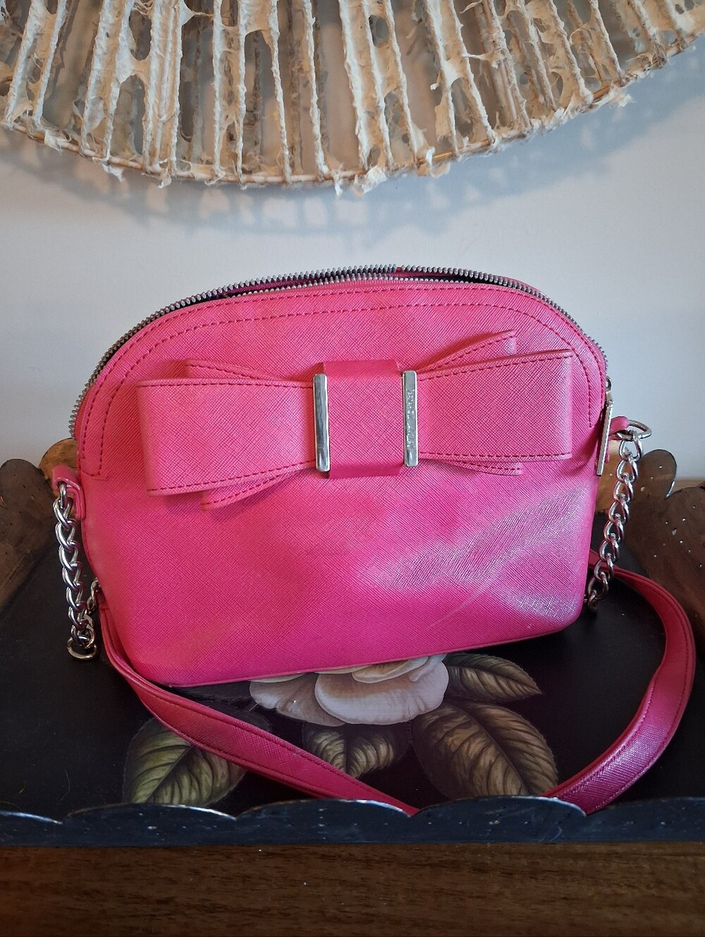 Betsey Johnson Hot Pink Large Bow Crossbody Bag